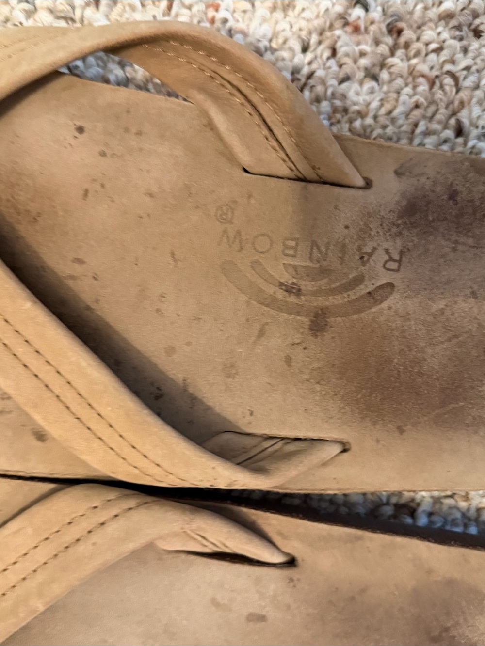 Rainbow Men's Brown Leather Flip Flops with Suede Straps - Picture 5 of 6